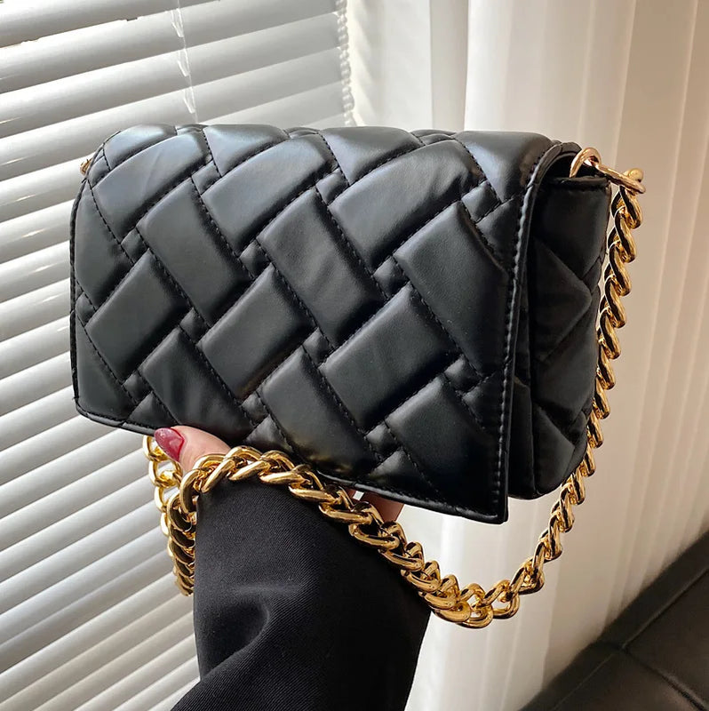 Quilted Leather Small Shoulder Bag Retro Clutch Handbag