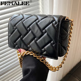 Quilted Leather Small Shoulder Bag Retro Clutch Handbag