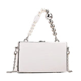 Metal Handle Box Women Party Clutch Bag Silver Tote Bag Crossbody Bag