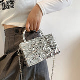 Metal Handle Box Women Party Clutch Bag Silver Tote Bag Crossbody Bag