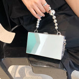 Metal Handle Box Women Party Clutch Bag Silver Tote Bag Crossbody Bag