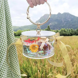 Metal Handle Evening Bags Chains Crossbody Purses Cylinder Box Clutch Bag Women