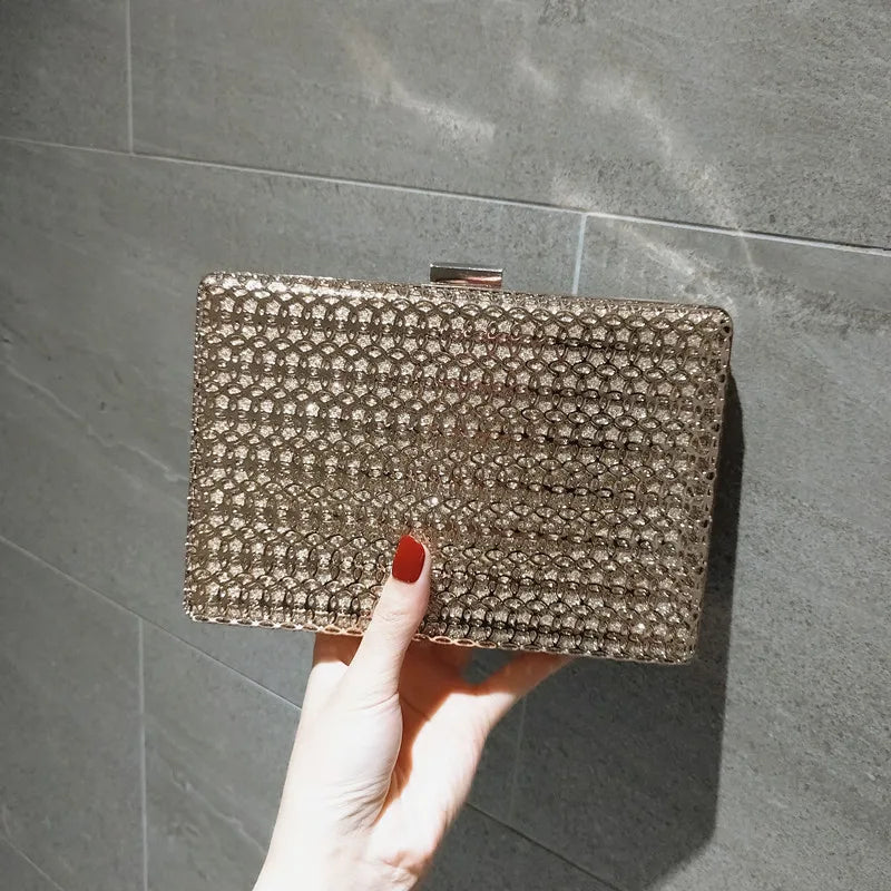 Metal Hollow Handbag Women Evening Clutches Chain Purses Golden Shoulder Bag