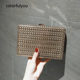 Metal Hollow Handbag Women Evening Clutches Chain Purses Golden Shoulder Bag