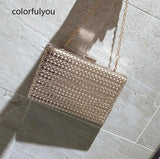 Metal Hollow Handbag Women Evening Clutches Chain Purses Golden Shoulder Bag