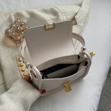 Metal Lock Shoulder Bag Women Leather Crossbody Bag Small Flap Messenger Handbag