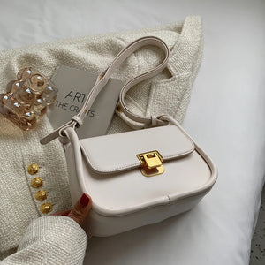 Metal Lock Shoulder Bag Women Leather Crossbody Bag Small Flap Messenger Handbag