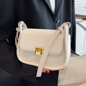 Metal Lock Shoulder Bag Women Leather Crossbody Bag Small Flap Messenger Handbag