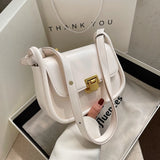 Metal Lock Shoulder Bag Women Leather Crossbody Bag Small Flap Messenger Handbag