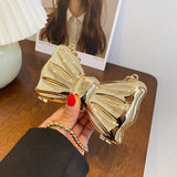 Metal Mini Bow Crossbody Bags For Women Silver Shoulder Bag