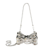 Metal Mini Bow Crossbody Bags For Women Silver Shoulder Bag