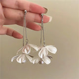Metal Petals Pearl Pendant Earrings European And American Style