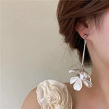Metal Petals Pearl Pendant Earrings European And American Style