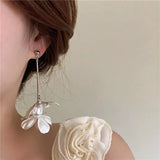 Metal Petals Pearl Pendant Earrings European And American Style
