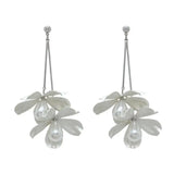 Metal Petals Pearl Pendant Earrings European And American Style