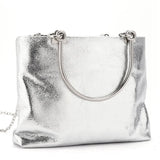 Metal Ring Handle Totes Glossy PU Phone Pouch Purse Handbag