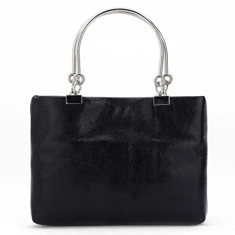 Metal Ring Handle Totes Glossy PU Phone Pouch Purse Handbag