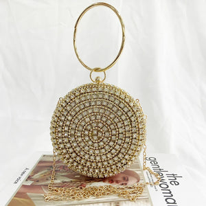 Metal Round Bracelet Evening Bags for Women High Rhinestone Shoulder Bag Purse