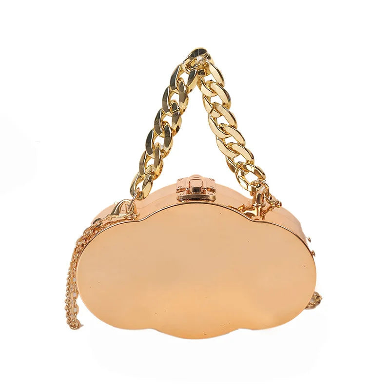 Metallic Cloud Handbags Mini Bag Mirror Chain Party Hard Shell