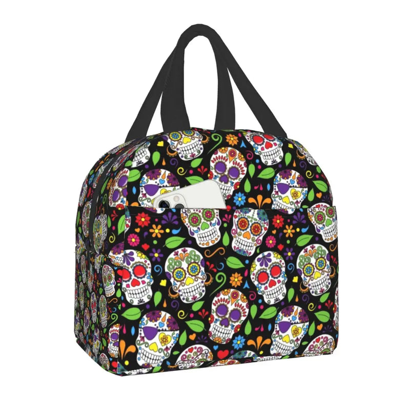 Mexican Sugar Skull Insulated Lunch Bag Waterproof Halloween Cooler