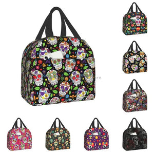 Mexican Sugar Skull Insulated Lunch Bag Waterproof Halloween Cooler