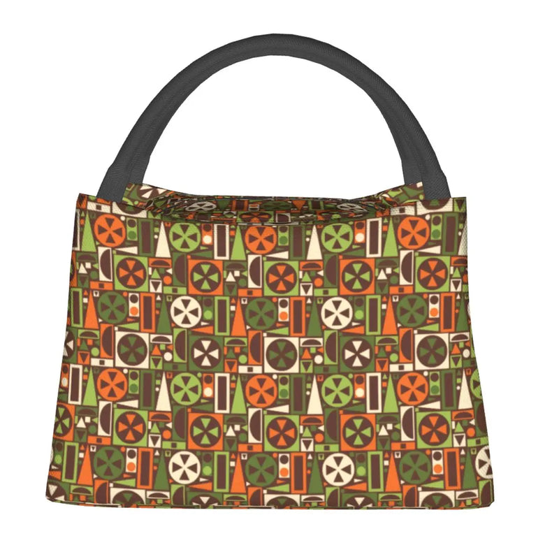 Mid-Century Geometric Lunch Bag Retro 50s 60s Thermal Tote Handbag