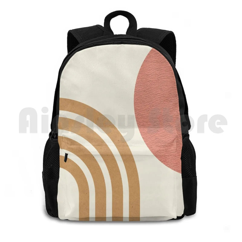 Mid Century Modern Pink-Sun & Rainbow Outdoor Hiking Backpack