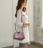 Middle-Aged Soft Leather Shoulder Messenger Bag Large Capacity