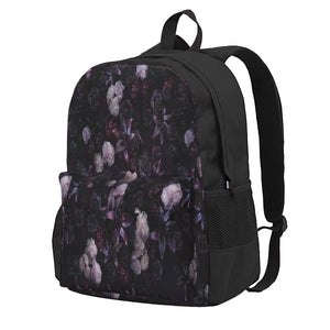 Dark Floral Backpack Men Women Zip Pockets