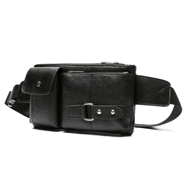 Mihaivin Casual Leather Waist Bag Men Fanny Pack Vintage Men's Leather Waist Bel