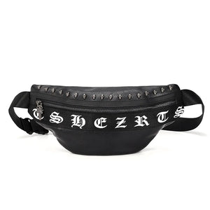 Mihaivin Punk Rivet Men's Waist Pack Pu Leather Chest Bag