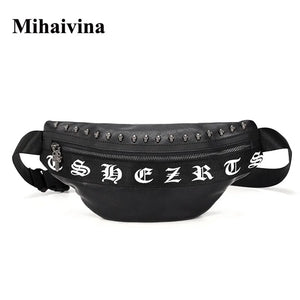 Mihaivin Punk Rivet Men's Waist Pack Pu Leather Chest Bag