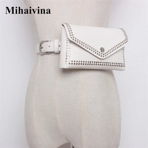Mihaivin Rivet Waist Belt Pack PU Leather Women Bags