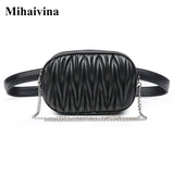 Women Waist Bag Pleated Round Belt Bag Chain Shoulder Bags Female