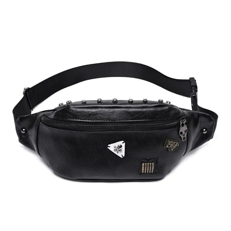 Skull Rivet Chest Bag Hip Bum Waist Belt PU Leather Shoulder Bag