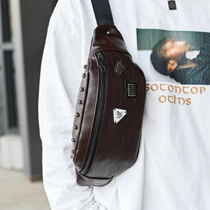 Skull Rivet Chest Bag Hip Bum Waist Belt PU Leather Shoulder Bag