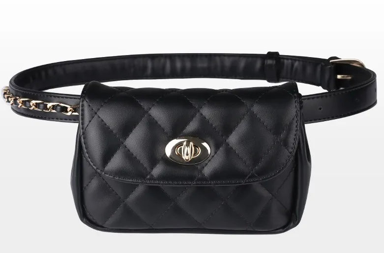 Women Leather Waist Bag Plaid Belt Fanny Pack