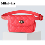 Women Leather Waist Bag Plaid Belt Fanny Pack