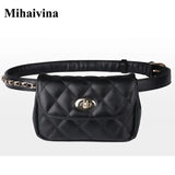 Women Leather Waist Bag Plaid Belt Fanny Pack