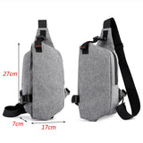 Men Oxford Chest Pack Shoulder Handbag USB Charge Casual Gray Crossbody Bags