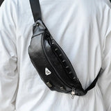 Skull Rivet Fanny Pack Waist Belt Bag Leather Shoulder Pouch Bags