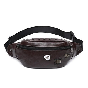 Skull Rivet Fanny Pack Waist Belt Bag Leather Shoulder Pouch Bags