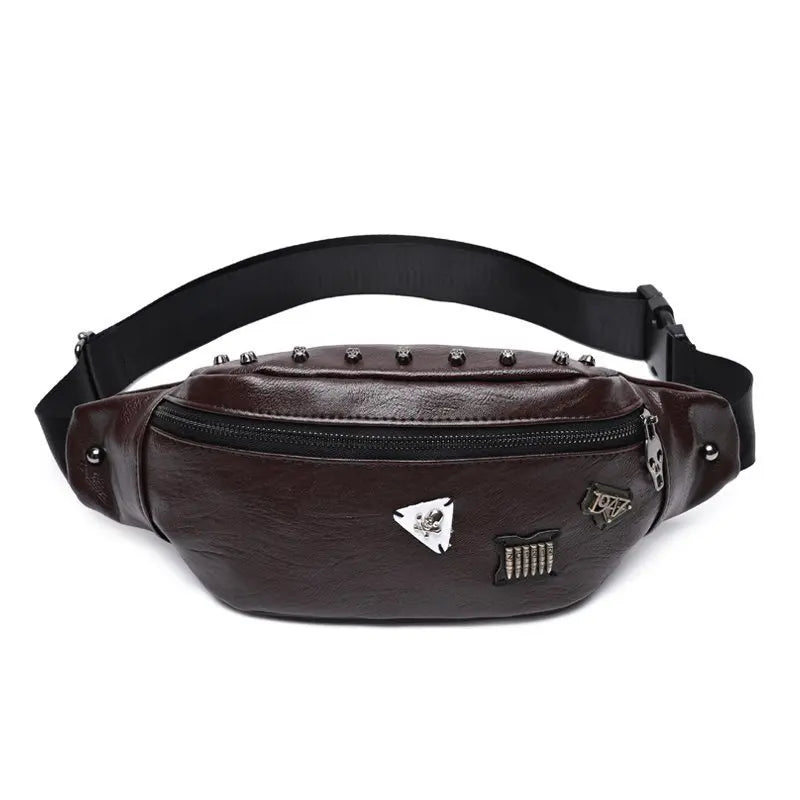Skull Rivet Fanny Pack Waist Belt Bag Leather Shoulder Pouch Bags