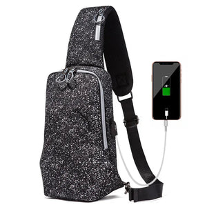 Men's Large Crossbody Chest Bag Waterproof Sling Pack with USB Charge