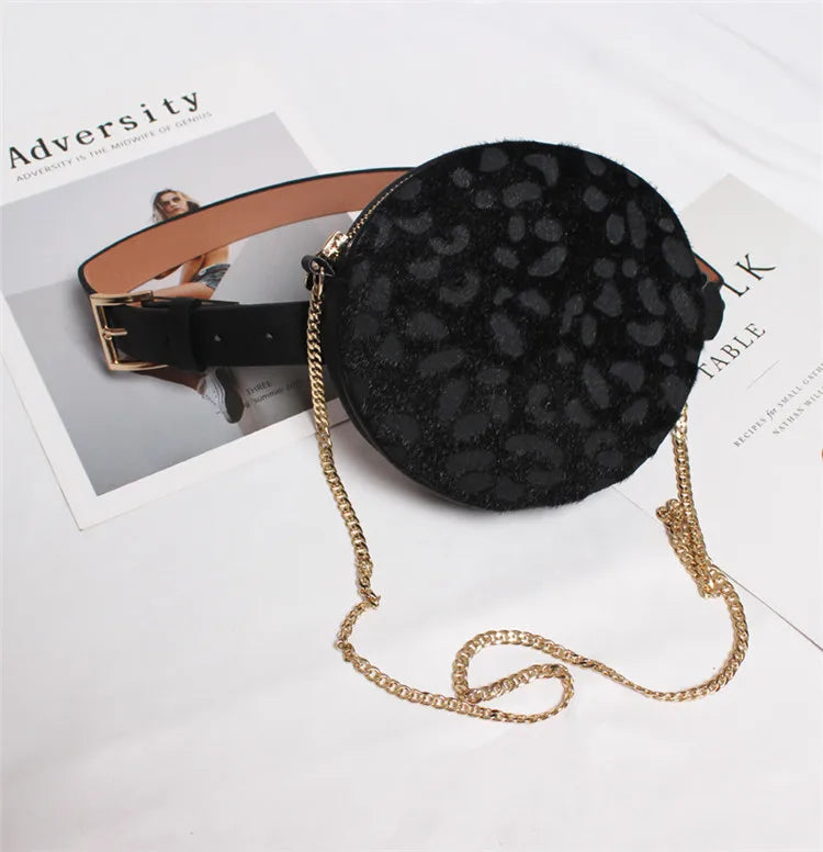 Vintage Leopard Waist Pack Round Waist Bag Chian Shoulder Bags