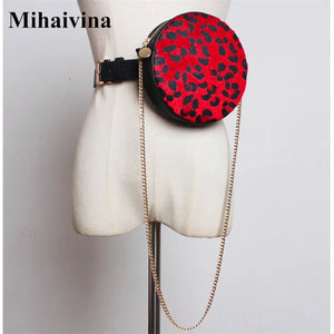 Vintage Leopard Waist Pack Round Waist Bag Chian Shoulder Bags