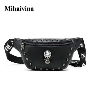 Pu Leather Waist Bag Skull Rivet Fanny Pack Unisex
