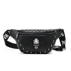 Pu Leather Waist Bag Skull Rivet Fanny Pack Unisex