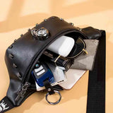 Pu Leather Waist Bag Skull Rivet Fanny Pack Unisex
