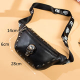Pu Leather Waist Bag Skull Rivet Fanny Pack Unisex